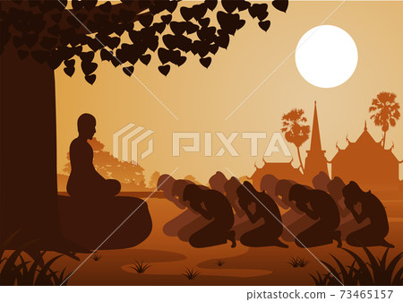 Buddhist women and men pay respect to monk politely with faith and believe Buddhist women and men pay respect to monk politely with faith and believe 73465157
