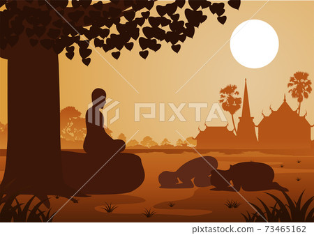 Buddhist couple pay respect to monk politely with faith and believe Buddhist couple pay respect to monk politely with faith and believe 73465162