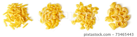 Haep of pasta isolated on white, from above Haep of pasta isolated on white, from above 73465443