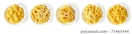 Pasta in bowl isolated on white, from above 73465444