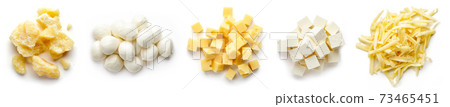 Heap of Parmesan, Mozzarella and soft cheese isolated on white background 73465451