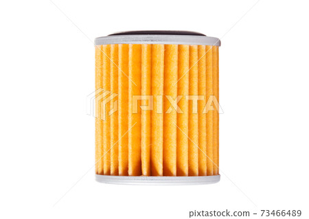 Car filter microfiber orange paper for cleaning oil automatic transmission gearbox variator, isolated spare part on a white background. Car filter microfiber orange paper for cleaning oil automatic transmission gearbox variator, isolated spare part on a white background. 73466489