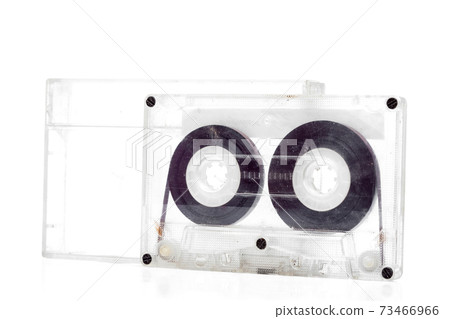 80s cassette tape on plastic cassette tape cases no label pack on white background side view. 80s cassette tape on plastic cassette tape cases no label pack on white background side view. 73466966
