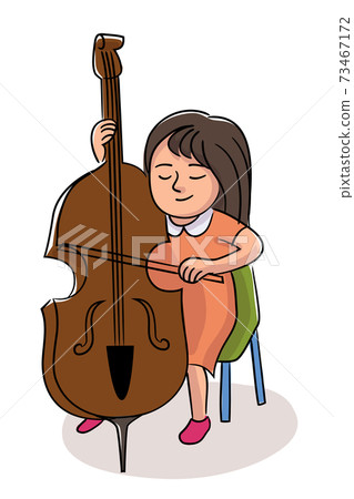Girl double-bass player isolated on white backdrop 73467172