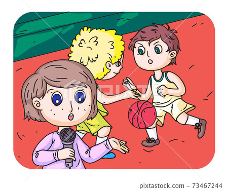 Kid girl sport commentator broadcasting match Kid girl sport commentator broadcasting match 73467244