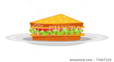 Sandwich on plate isolated on white background 73467329