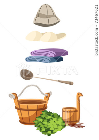 Bathhouse or sauna accessory set isolated on white 73467621