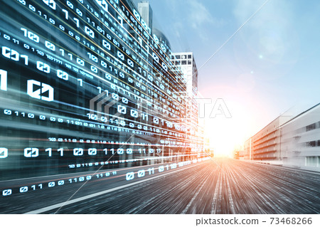 Digital data flow on road with motion blur to create vision of fast speed transfer 73468266