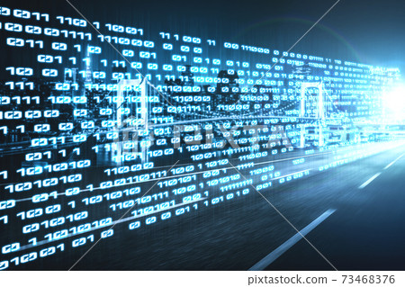 Digital data flow on road with motion blur to create vision of fast speed transfer Digital data flow on road with motion blur to create vision of fast speed transfer 73468376