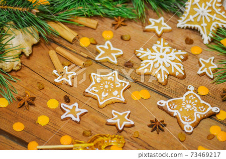 Christmas cookies with festive decoration Christmas cookies with festive decoration 73469217