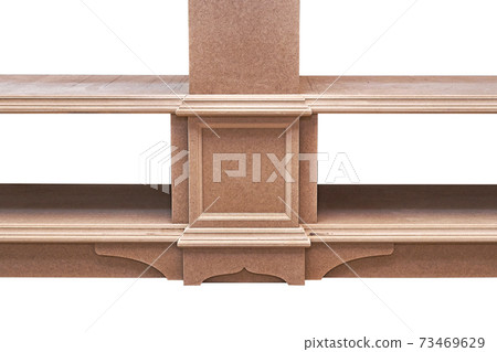 Joinery. Mdf cabinet carcass. Home library with classic design. Wooden furniture manufacturing process Joinery. Mdf cabinet carcass. Home library with classic design. Wooden furniture manufacturing process 73469629