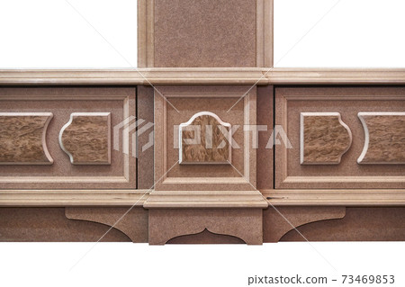Joinery. Mdf cabinet carcass with moldings and decor. Wooden furniture manufacturing process Joinery. Mdf cabinet carcass with moldings and decor. Wooden furniture manufacturing process 73469853