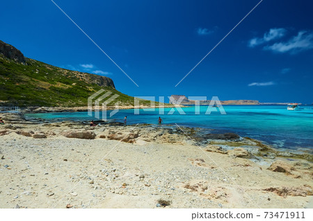 The people on the beach of Balos, the Crete island. 73471911