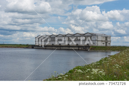 view of the hydroelectric power plant on the Rybinsk reservoir 73472726