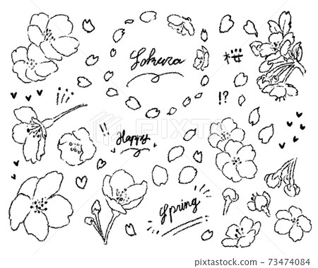 Handwritten style cherry blossom illustration set Handwritten style cherry blossom illustration set 73474084