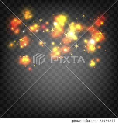 Glowing light particles. Double exposure space. Glowing light. Shiny particles. Magic sparks. Glow effect for festive banners and posters. Vector 73474211