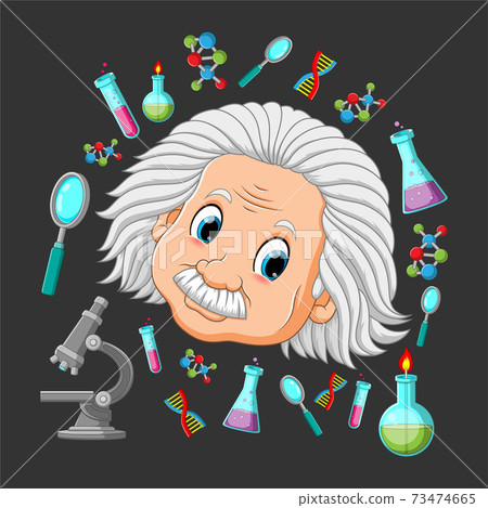 The professor eisten with the physics and laboratory tools 73474665