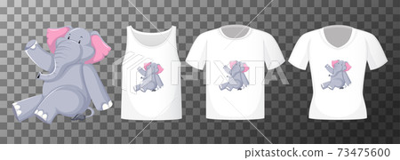Set of different shirts with elephant cartoon character isolated on transparent background Set of different shirts with elephant cartoon character isolated on transparent background 73475600