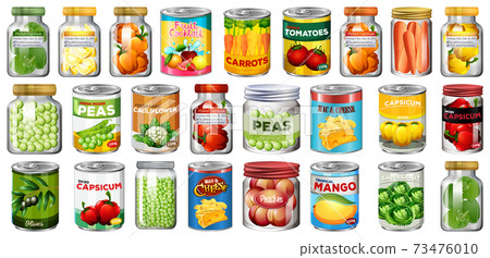 Set of different canned food and food in jars isolated 73476010