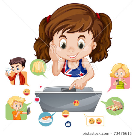 Children with social media elements on white background 73476615