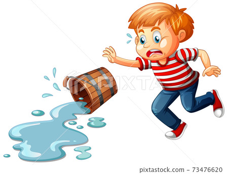 A boy with spilled water isolated on white background 73476620
