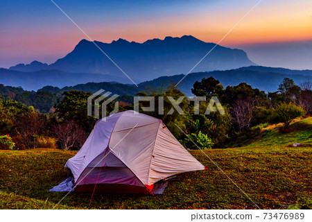 Tourist tent on the hill at San Pa Kia, Doi Mae Ta Man in Chiang Dao, Chiang mai, Thailand. Tourist tent on the hill at San Pa Kia, Doi Mae Ta Man in Chiang Dao, Chiang mai, Thailand. 73476989