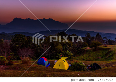 Tourist tent on the hill at San Pa Kia, Doi Mae Ta Man in Chiang Dao, Chiang mai, Thailand. Tourist tent on the hill at San Pa Kia, Doi Mae Ta Man in Chiang Dao, Chiang mai, Thailand. 73476992