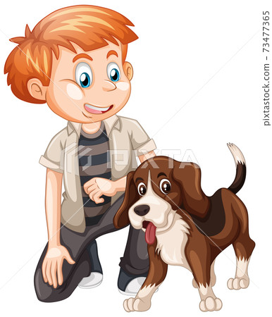 Boy playing with a dog isolated on white background 73477365
