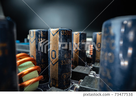 Macro photo of electronic components of a circuit board Macro photo of electronic components of a circuit board 73477538