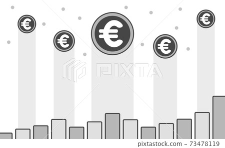 上升的歐洲貨幣歐元徽標€硬幣和上升的條形圖/歐元高圖像素材 73478119
