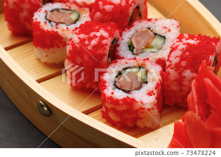 California sushi roll on plate close up California sushi roll on plate close up 73478224