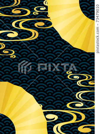 日式風扇和流水紋黑色背景 73479010