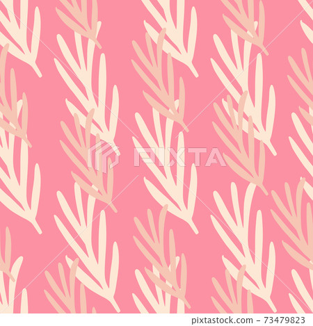 Botanic seamless pattern with simple leaf branches white ornament. Pink bright background. Botanic seamless pattern with simple leaf branches white ornament. Pink bright background. 73479823