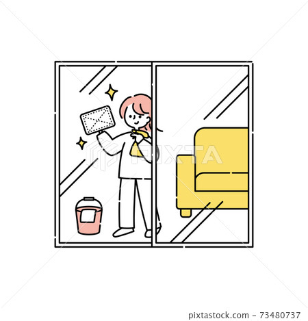 Woman cleaning the window Woman cleaning the window 73480737