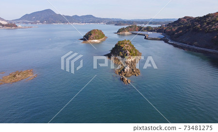 Aerial view of Kabuto Island and Hage Island in Amakusa 73481275