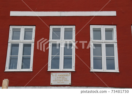 Former residence of Andersen, a tourist attraction in Copenhagen, Denmark, three windows Former residence of Andersen, a tourist attraction in Copenhagen, Denmark, three windows 73481730