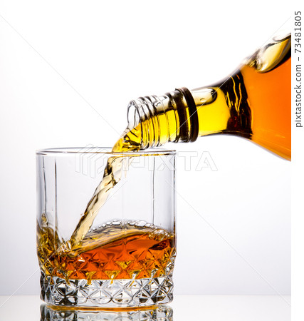 Pouring whisky from a bottle Pouring whisky from a bottle 73481805