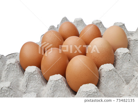 Nine hen eggs in egg tray on white background , Highly nutritious food from poultry Nine hen eggs in egg tray on white background , Highly nutritious food from poultry 73482135