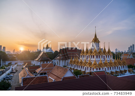Loha Prasat or Iron Castle Monastery at Wat Ratchanatdaram temple, on Ratchadamnoen Avenue during morning, Bangkok, Thailand 73483949