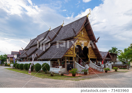 Ancient chapel or church at Wat Rong Ngae temple in Pua district, Nan province, Thailand 73483960