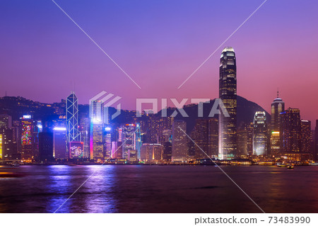 Victoria harbour during twilight, Hong Kong, China 73483990