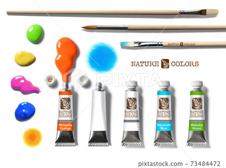 A set of paints and brushes, assorted colorful paints from the tube A set of paints and brushes, assorted colorful paints from the tube 73484472