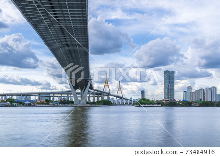 Large suspension bridge over Chao Phraya river 73484916