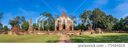 Ancient ruin Buddhist temple and ordinance chapel made of brick, Wat Pho Prathap Chang built Phra Chao Suea (Tiger King) or Suriyenthrathibodi since Ayutthaya period, in Phichit, Thailand - Panorama Ancient ruin Buddhist temple and ordinance chapel made of brick, Wat Pho Prathap Chang built Phra Chao Suea (Tiger King) or Suriyenthrathibodi since Ayutthaya period, in Phichit, Thailand - Panorama 73484928
