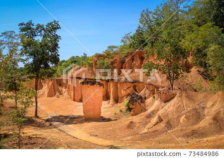 Phae Mueang Phi Forest Park, sandstone erosion canyon, famous tourist destination in Phrae, Thailand Phae Mueang Phi Forest Park, sandstone erosion canyon, famous tourist destination in Phrae, Thailand 73484986