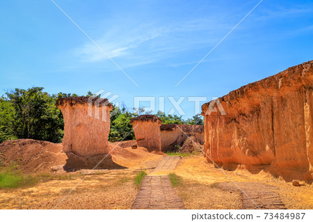 Phae Mueang Phi Forest Park, sandstone erosion canyon, famous tourist destination in Phrae, Thailand Phae Mueang Phi Forest Park, sandstone erosion canyon, famous tourist destination in Phrae, Thailand 73484987