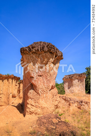 Phae Mueang Phi Forest Park, sandstone erosion canyon, famous tourist destination in Phrae, Thailand Phae Mueang Phi Forest Park, sandstone erosion canyon, famous tourist destination in Phrae, Thailand 73484992