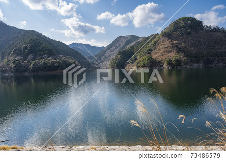 Withered plow and dam lake 73486579