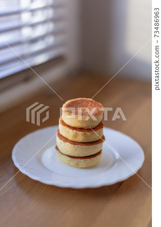 Japanese Style Dessert Fluffy Souffle Pancake closeup 73486963