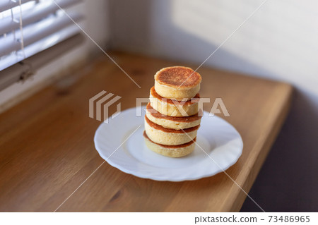 Japanese Style Dessert Fluffy Souffle Pancake closeup 73486965